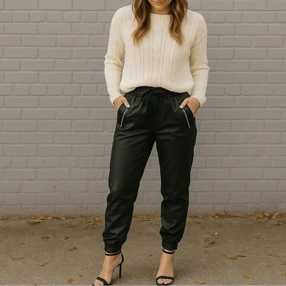 Blank NYC‎ Faux Leather Pants 24 Black Streetwear Moto Biker Zipper